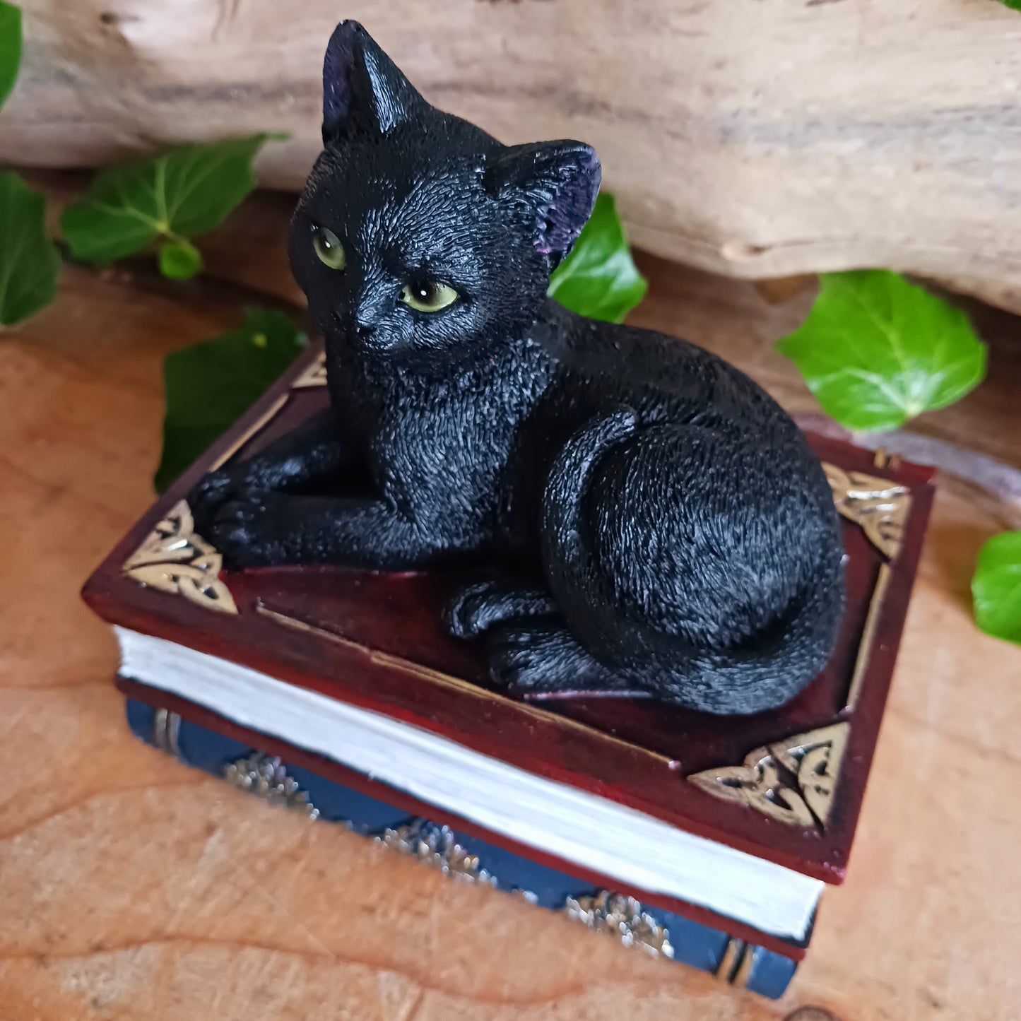 Add a touch of gothic charm to your home with this beautifully hand-painted resin figurine from Nemesis Now. Featuring a jet-black witch’s familiar perched atop two stacked spell books, this enchanting piece doubles as a storage box—simply lift the feline to reveal a hidden space perfect for trinkets, crystals, or other magical treasures. 