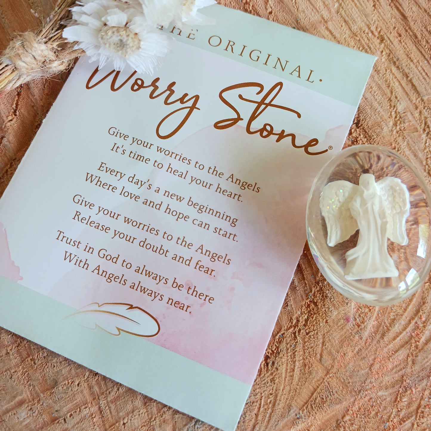 Carry this stone in your pocket or purse to use as a worry stone.  As you hold this stone in your hand, imagine the Angel's calm presence surrounding you. Imagine yourself letting go of hurts or worries.