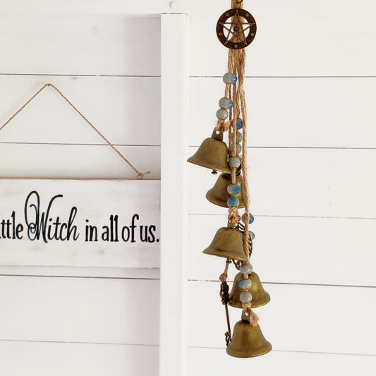 Invite positive energy into your home with these decorative Hanging Witch Protection Bells. Traditionally hung on or beside a doorway, witches' bells are associated with protection, spiritual cleansing and warding off negative energy. Their gentle ringing is believed in folk traditions to help clear unwanted energies and encourage a more peaceful atmosphere.