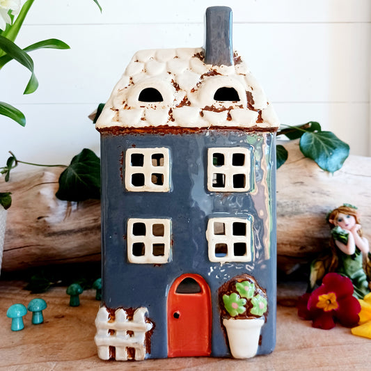 Portacandele In Ceramica Dipinto A Mano - Motivo Casette In Mattoni | Colore Grigio Mattone - Foto 13