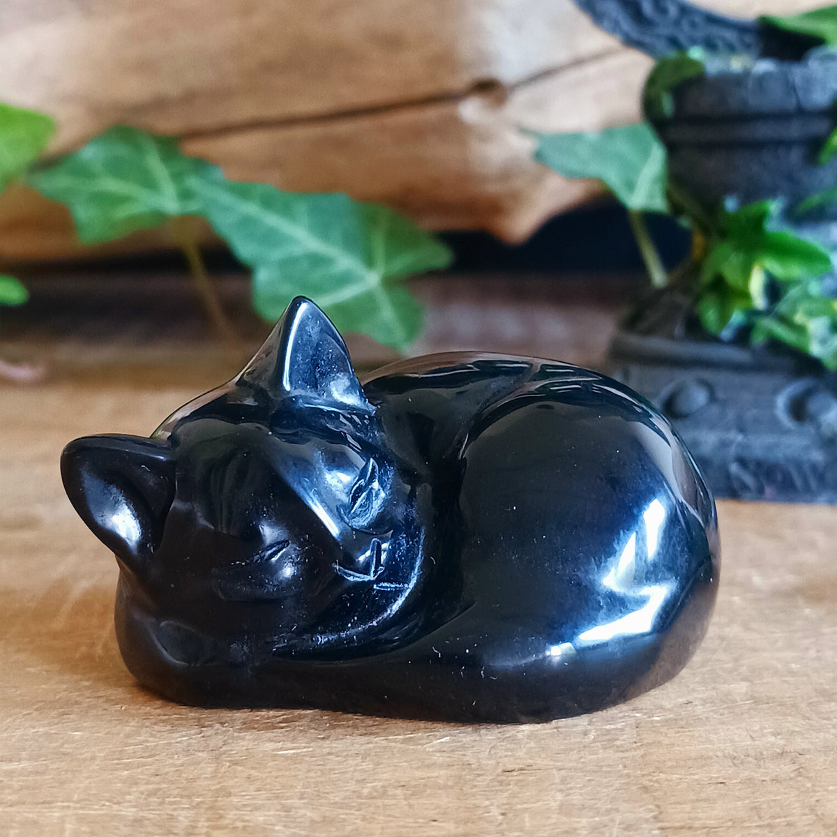 Bring a sense of calm, comfort and protection into your home with this beautifully carved Black Obsidian Sleeping Cat. Expertly shaped into a peaceful curled pose, this charming gemstone carving combines the graceful symbolism of a sleeping cat with the grounding beauty of natural black obsidian.