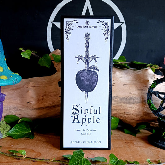 Stir love and fearless attraction with the Ancient Witch Sinful Apple Remedy Candle – Love &amp; Passion, a powerful ritual candle perfect for love spells or confidence rituals.