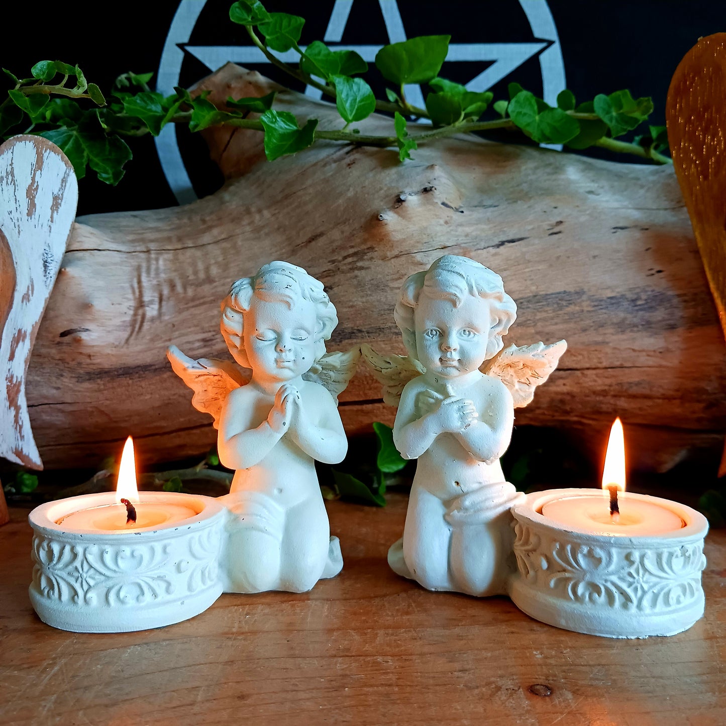 Bring peace, light, and beauty into your space with these two exquisitely crafted praying angels, each holding a candle. Perfect for meditation, contemplation, or adding a touch of serenity to your home décor, they also serve as a heartfelt memorial piece. Angels are believed to be messengers from higher realms, offering comfort, emotional reassurance, and spiritual guidance.