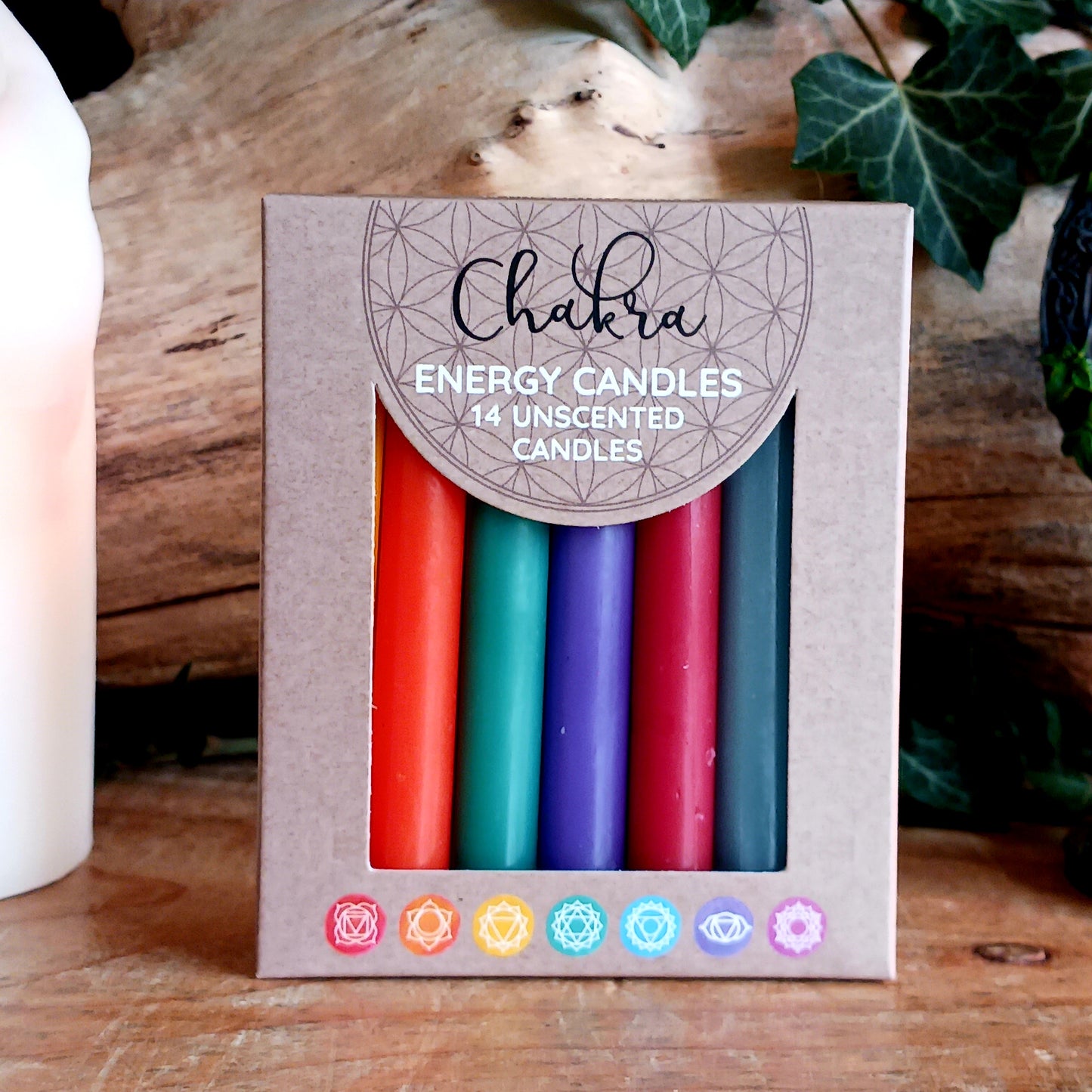 Release negative energies and restore balance with this set of 14 energy candles, each designed to align your chakras during meditation, yoga, or spiritual practice. 