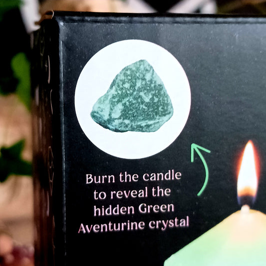Invite prosperity, positive energy, and spiritual abundance into your space with the Luck Crystal Candle with Hidden Aventurine. Beautifully shaped like a vibrant green crystal tower, this unique candle is designed to inspire intention setting, manifestation, and mindful rituals.