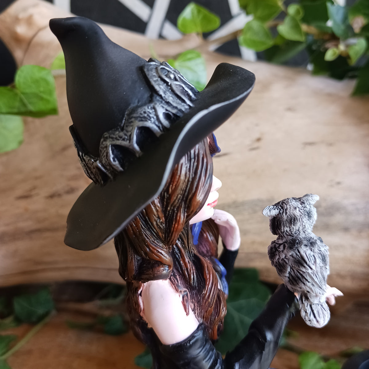 Alvina Witch Figurine with Owl and Cauldron