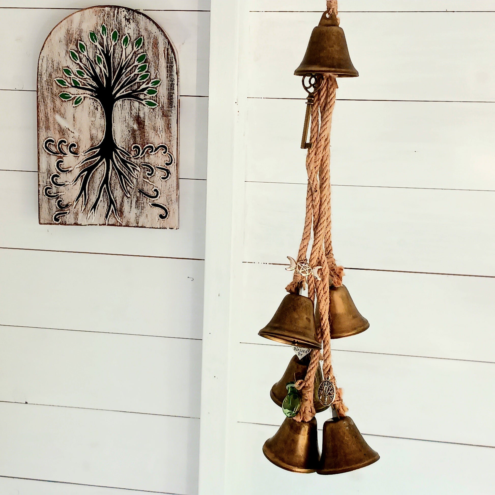 Transform your home into a sanctuary of peace and protection with these enchanting Witches Protection Bells. Each set includes beautifully crafted bells adorned with little charms, offering both visual elegance and soothing auditory magic.