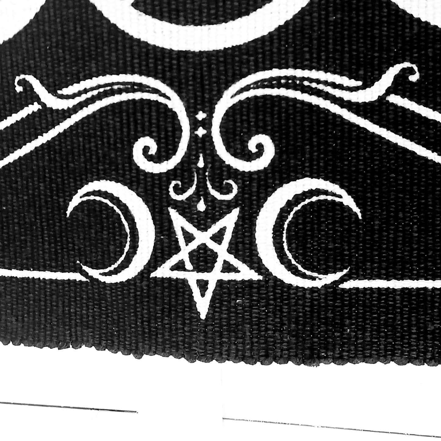 Invoke the sacred power of the lunar goddess with this Alchemy Gothic handwoven rug, beautifully depicting the eternal archetypes of Maiden, Mother, and Crone. Aligned with the moon's phases, this mystical tapestry blends symbolic femininity with ancient pagan wisdom, framed by the powerful elemental pentacle.