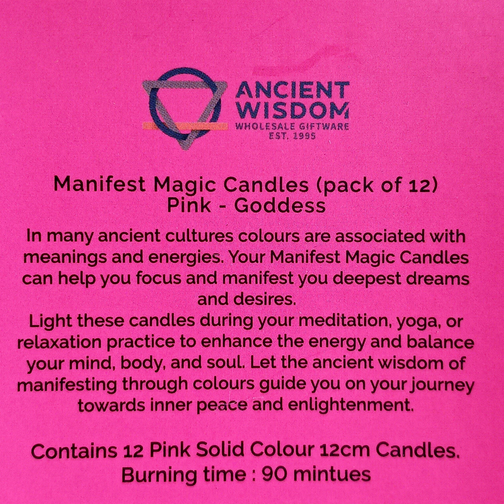 Ignite your inner power with this set of 12 Goddess Manifest Magic Candles in Pink — a beautifully handcrafted tool for grounding, manifestation, and spiritual balance. Infused with powerful intention, this candle enhances meditation, rituals, or everyday moments of self-reflection.