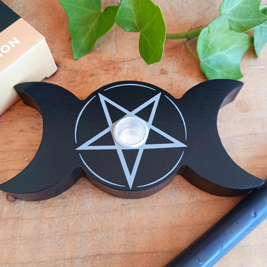 Bring a mystical touch to your altar or sacred space with this beautifully designed Triple Moon Spell Candle Holder. Perfectly sized to hold a single spell candle while it burns, it makes a practical and atmospheric addition to candle magic, rituals and spiritual practices.