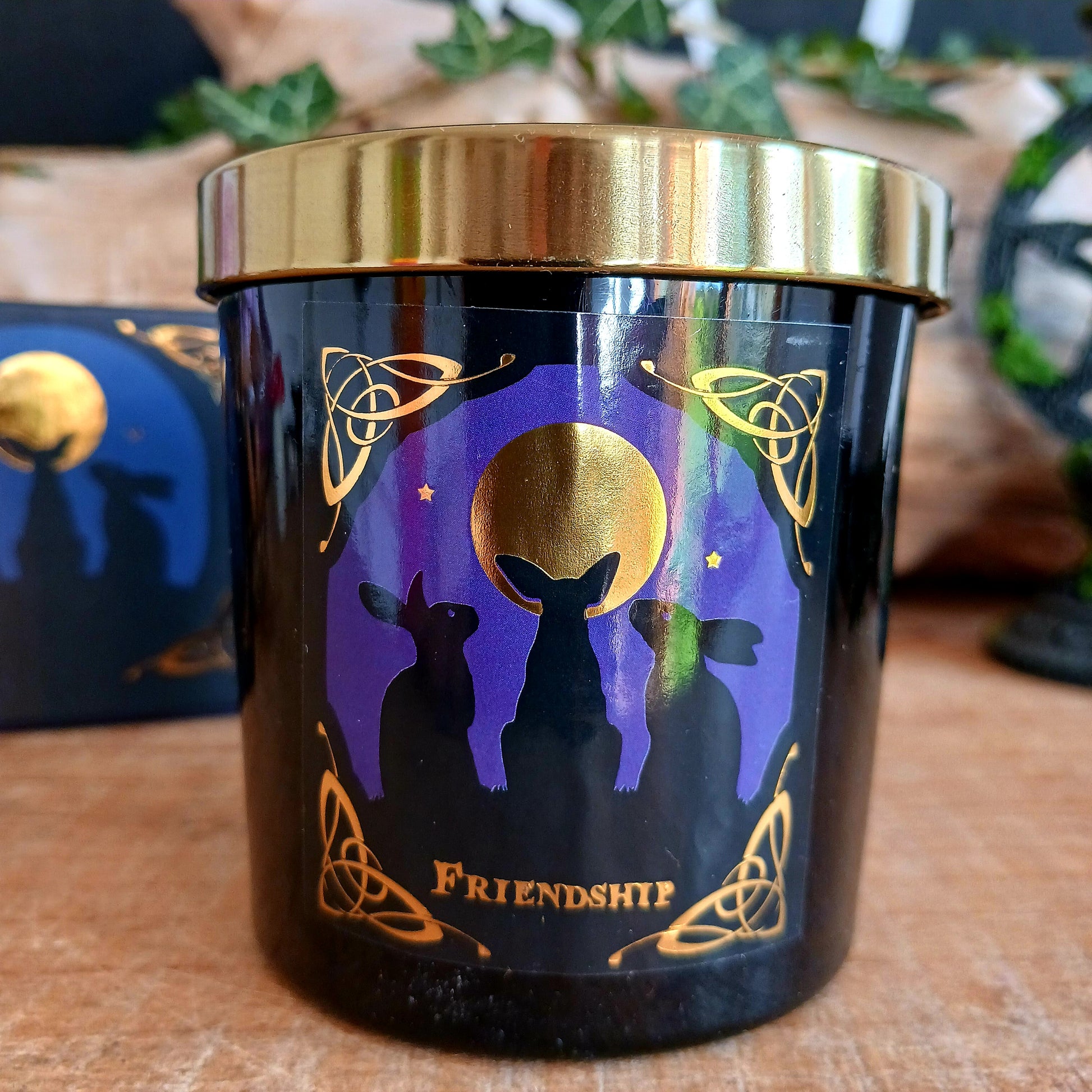 Embrace the magic of connections with the 'Moon Gazing Hares' candle by renowned fantasy artist Lisa Parker. Scented with frangipani which is known for its calming properties and ability to uplift the spirit, the candle and gift box also feature the heartfelt affirmation, 'Friendship comes in many forms may they gather around and fill your soul with love and happiness', inviting warmth and companionship into your space.