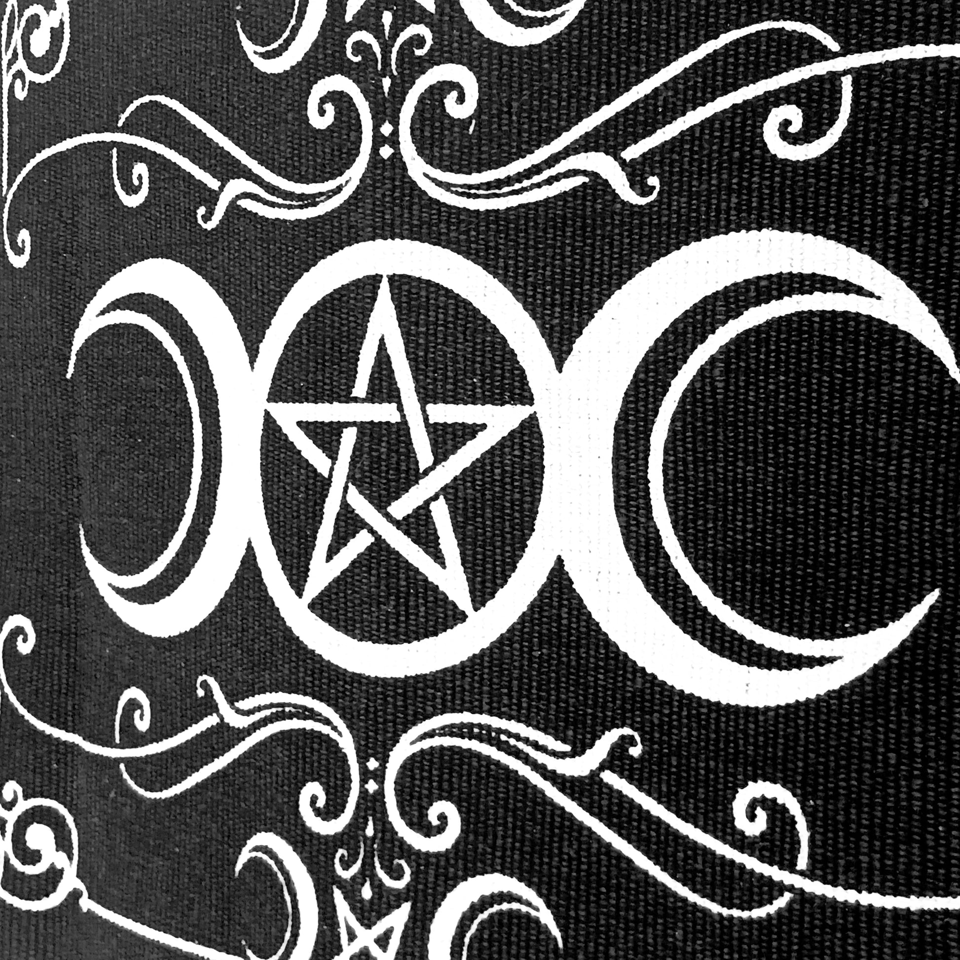 Invoke the sacred power of the lunar goddess with this Alchemy Gothic handwoven rug, beautifully depicting the eternal archetypes of Maiden, Mother, and Crone. Aligned with the moon's phases, this mystical tapestry blends symbolic femininity with ancient pagan wisdom, framed by the powerful elemental pentacle.
